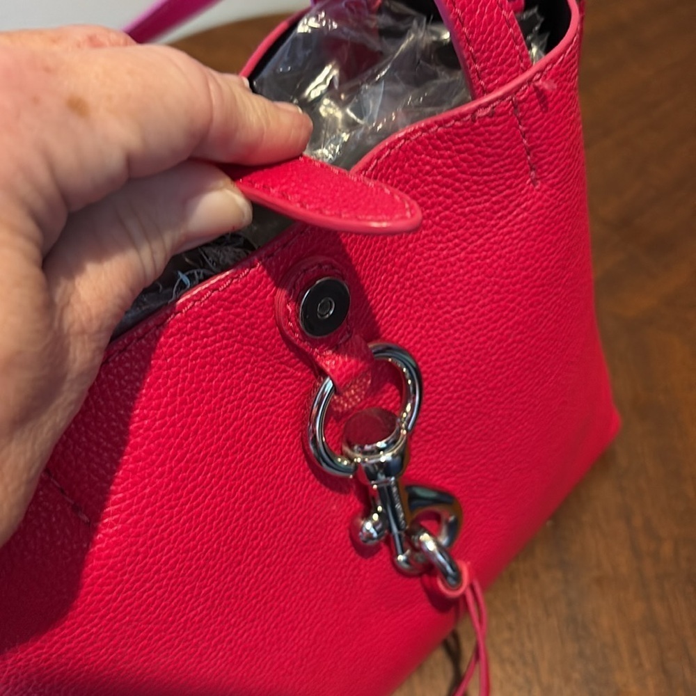 Rebecca Minkoff Satchel Crossbody bag pebbled leather bright pink Silvertone - Picture 11 of 14